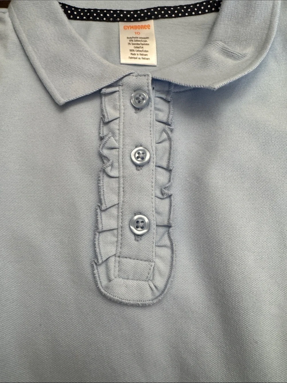 Gymboree Girls Ruffle Polo Uniform Light Blue Long Sleeve Top Size 10